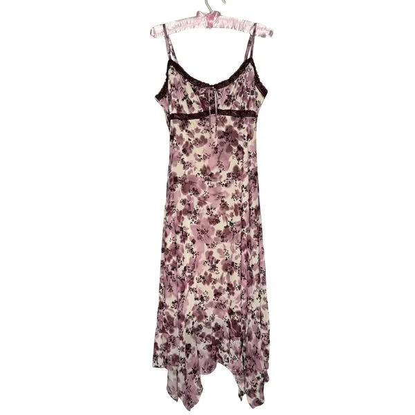 Planet Heart‎ Velvet Floral Babydoll Slip Dress XL Asymmetrical Hem Romantic Y2K - Image 3