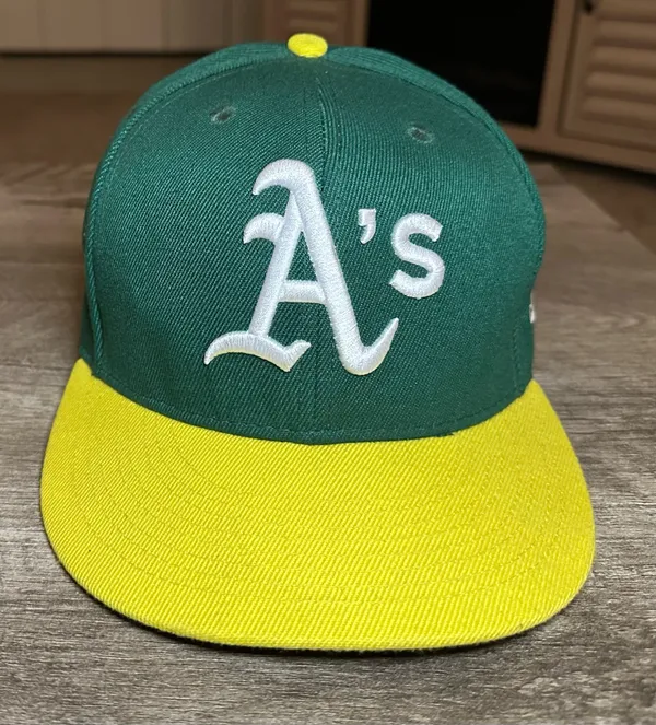 New Era Oakland Athletics A's Fitted 59Fifty Sz 7 3/8 MLB Green Yellow On Field - Image 7