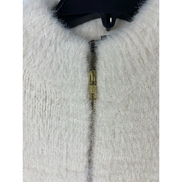 J. Crew Point Sur Heavy Ivory Faux Fur Zip Up Mock Neck Coat S - Image 4