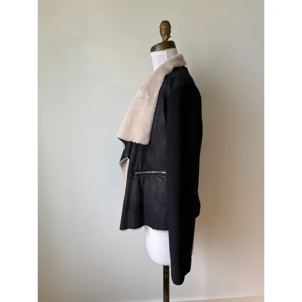 Free People Fate Faux Fur Handkerchief Collar Black Beige Women's Jacket Small - Image 7