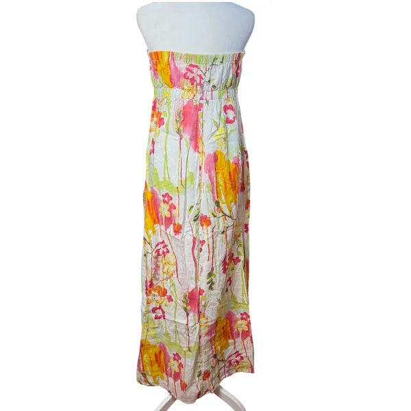 Old Navy Strapless Floral Maxi Dress‎ Women Medium Linen Blend Boho Summer - Image 3