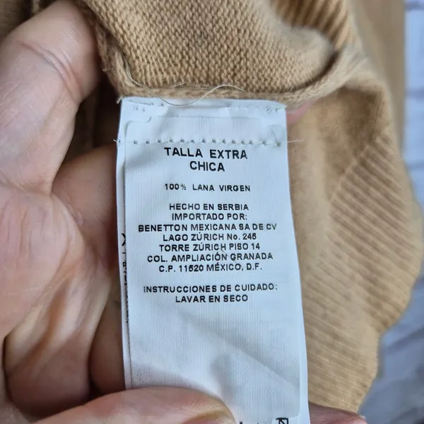 Benetton 100 Merino Wool Sweater XS Camel Tan V-Neck Italian Yarn Knit Pullover - Image 6