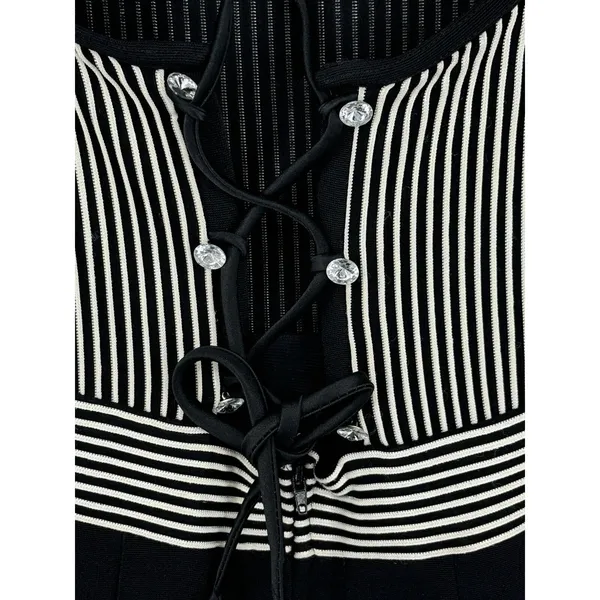 BARI‎ JAY Vintage Long Sleeveless Cocktail Dress Sz 11/12 Striped Corset Back - Image 4