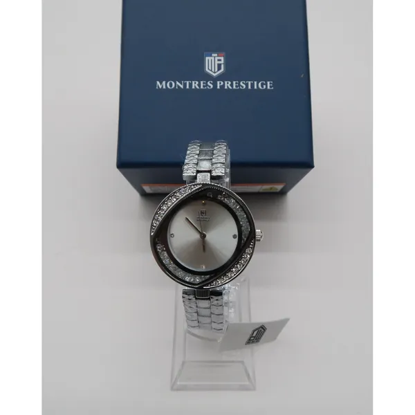 Montres Prestige MPW-0222 Silver Tone Crystal Swirl Bezel Dress Watch New - Image 7