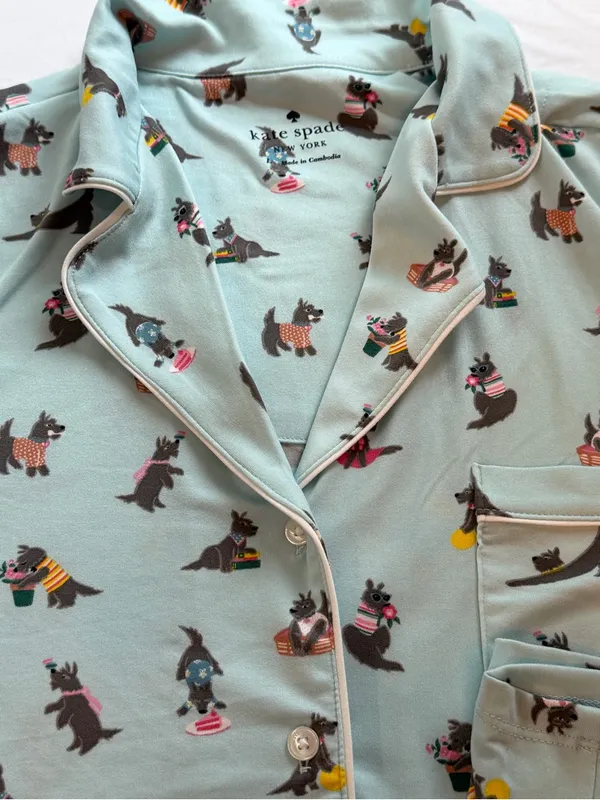 Kate Spade Large Scottie Dog Pajama Set Blue Short Sleeve Lounge Sleepwear NWT - Image 6