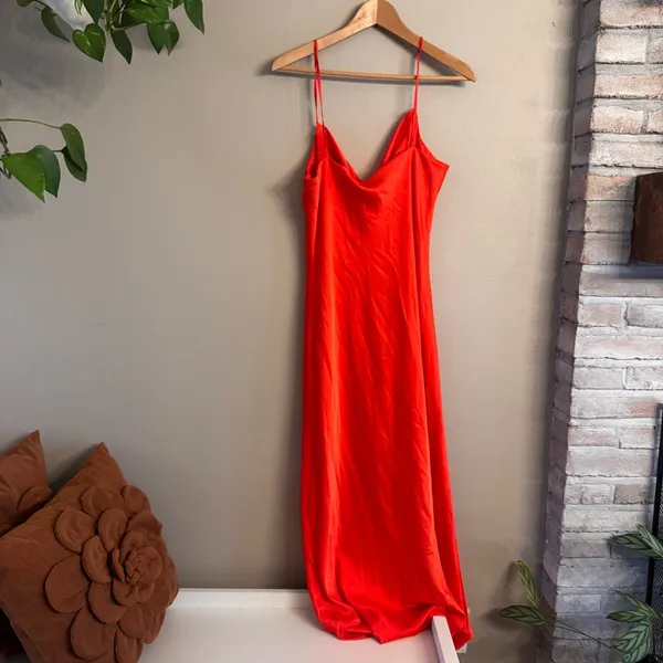 EXPRESS Satin‎ Cowl Neck Asymmetrical Hem Maxi Slip Dress - Image 4