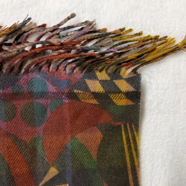 FENDI Multicolor Geometric Abstract Scarf Embroidered Logo Fringe Bohemian Fall - Image 4