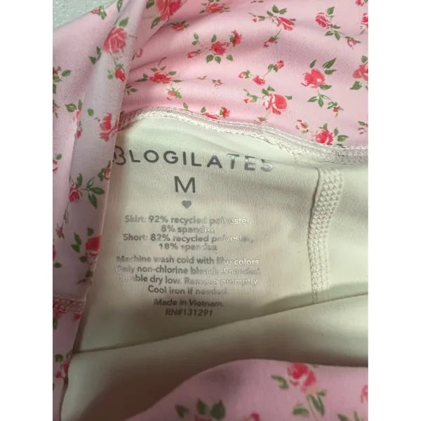 Blogilates Ballerina Skort Floral Tiered Mesh Skirt with Pockets Pink Cream M - Image 5