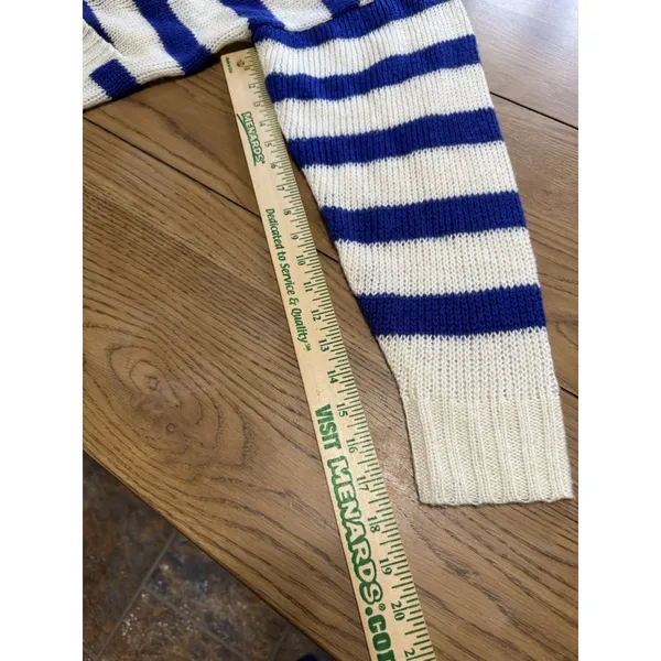 LuLaRoe Oversized Cardigan Sweater White Blue Stripes Size Medium Button‎ Preppy - Image 7