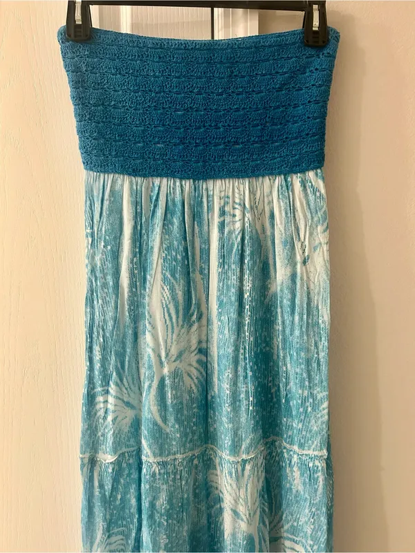Chaudry Strapless Turquoise Maxi Dress with Smocked Bodice - Image 2