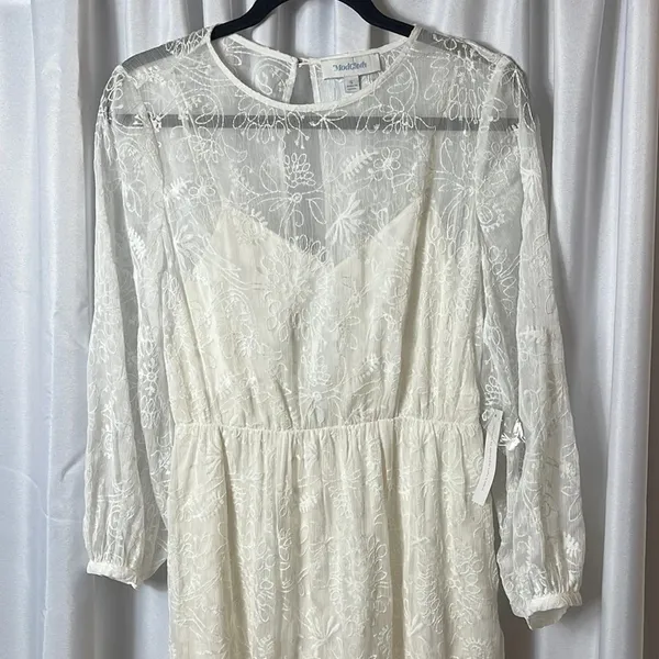 ModCloth Ivory Lace Maxi Dress Long Sleeve Sheer Overlay Lined Size S - Image 4