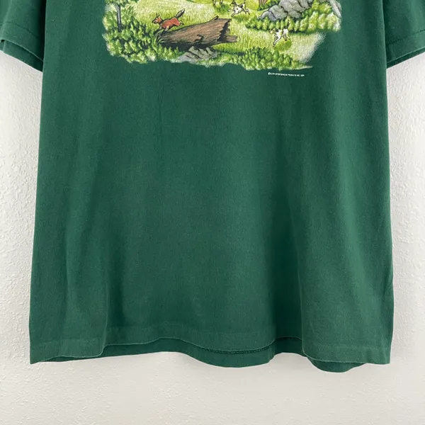 Vintage 1994 Dark Green Fox Hunt Sport Single Stitch Short Sleeve Graphic Tee - Image 3