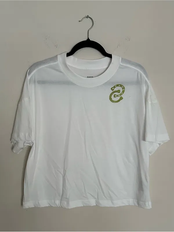 Maeve White Boxy Crop Tee with Lime Green Emblem 100% Cotton - Image 4