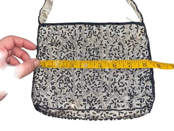 Vintage 90s Hillard& Hansen satin beaded evening bag formal purse prom black tie - Image 7