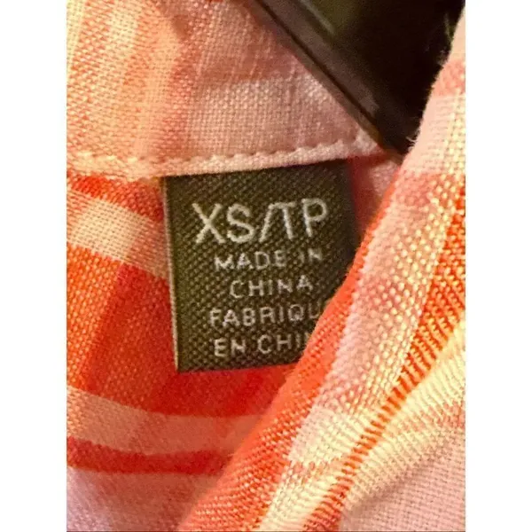 Tommy Bahama Women’s Orange Plaid Linen Long Sleeve Button Up Shirt Size XS (668 - Image 3