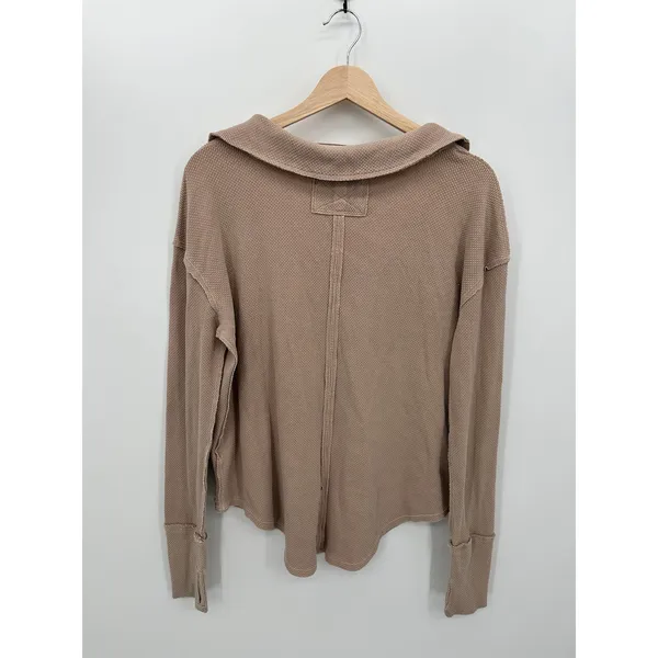 Free People We The Free Anakin Thermal Top Women Sz M Brown Tan Collar Casual‎ - Image 3