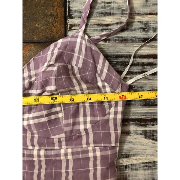 Lulus Purple Plaid Tiered Midi Dress Small Cottage Bustier Women Flair Sundress - Image 2