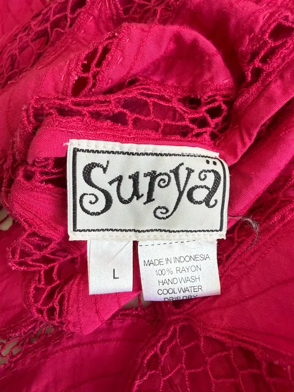 Surya Pink Beaded Sheer Floral Lace Top Boho Y2K Blouse Size L - Image 5