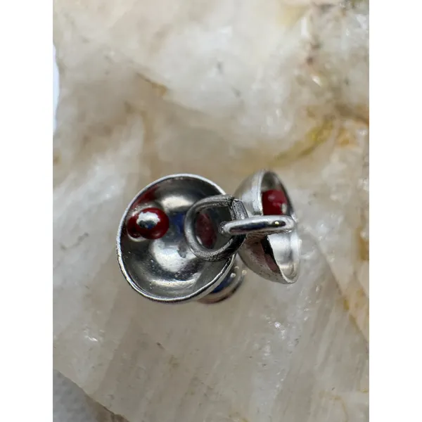 Vintage Sterling Silver Martini Glasses Charm with Red Olive Beads 925 Cocktail - Image 4
