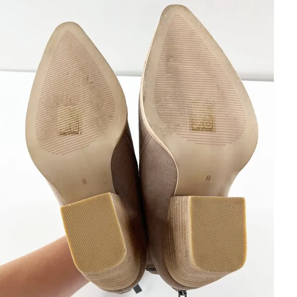 Vintage Havana Collins Suede Pointed Toe Stacked Heel Ankle Booties Tan 6 - Image 8