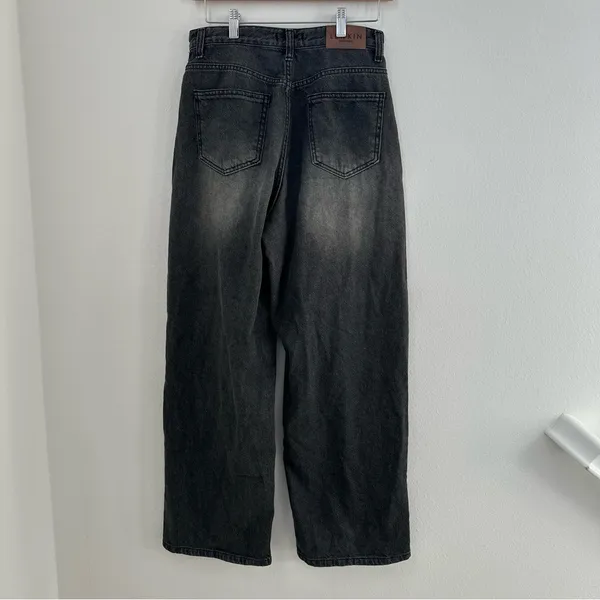 Lewkin Wide Leg Black Wash Jeans High Rise Korean Minimalist - Image 5