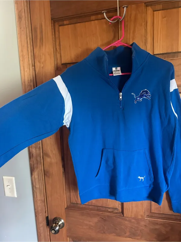 PINK Victoria's Secret Detroit lions NFL football quarter zip sweat shirt! - Image 4