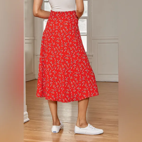 Lulu's Bliss Me Red Floral Print Midi Skirt - Image 2