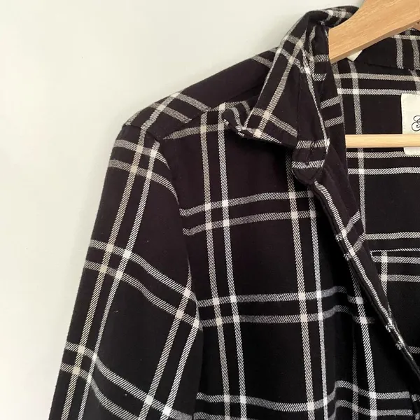 Jachs boyfriend black white checkered button down shirt pockets‎ women's M - Image 2