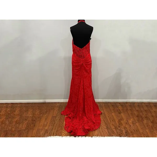 Sherri Hill 56134 Red Lace Halter Gown Sz 14 - Image 5