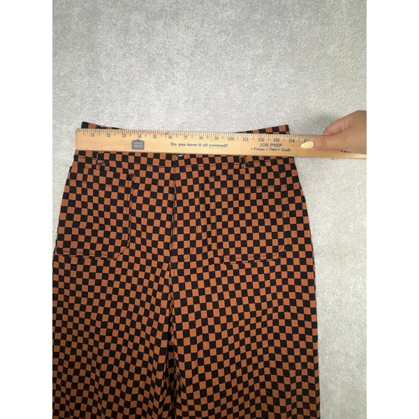 Anthropologie Maeve Colette Pants Rust Black Checkerboard Cropped Wide Leg 27 - Image 9