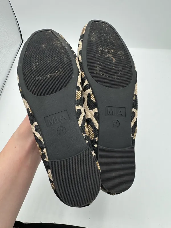 MIA Brita Mary Jane Flats Women 7.5 Tan Black GOOD Leopard Print Office Knit - Image 2