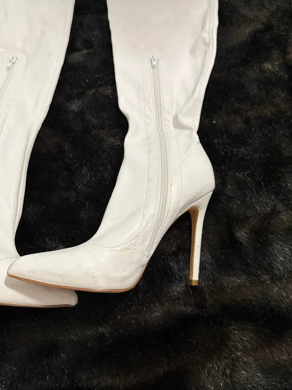Liliana White faux leather over the knee boots with zipper detail 7.5 - Image 3