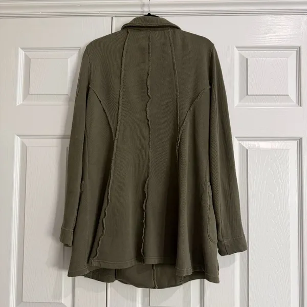 FREE PEOPLE French Terry Knit Blazer Jacket Coat Size Medium Olive Green - Image 5