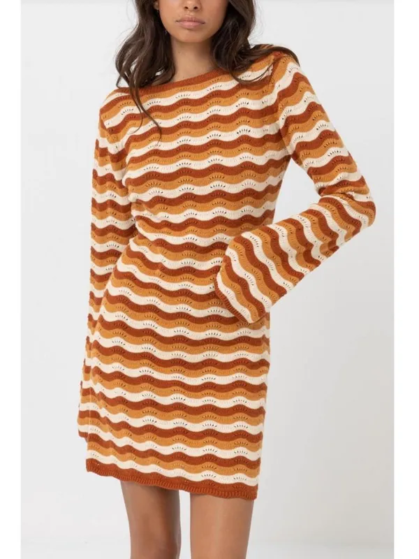 Rhythm. Sunshine Chevron Knit Long Sleeve Mini Dress Size Medium - Image 7