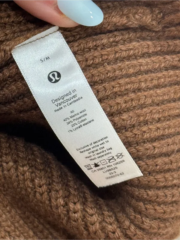 Lululemon merino Wool Ribbed Knit Beanie s/m chocolate Brown Unisex winter hat - Image 4