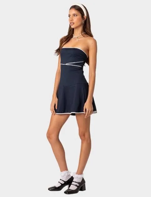 Edikted Navy Blue Strapless Athletic Dress - Image 2