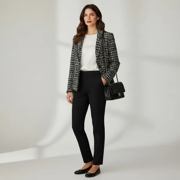 Silkland Black Cream Tweed Plaid Silk Suit Jacket blazer Old Money classic - Image 6