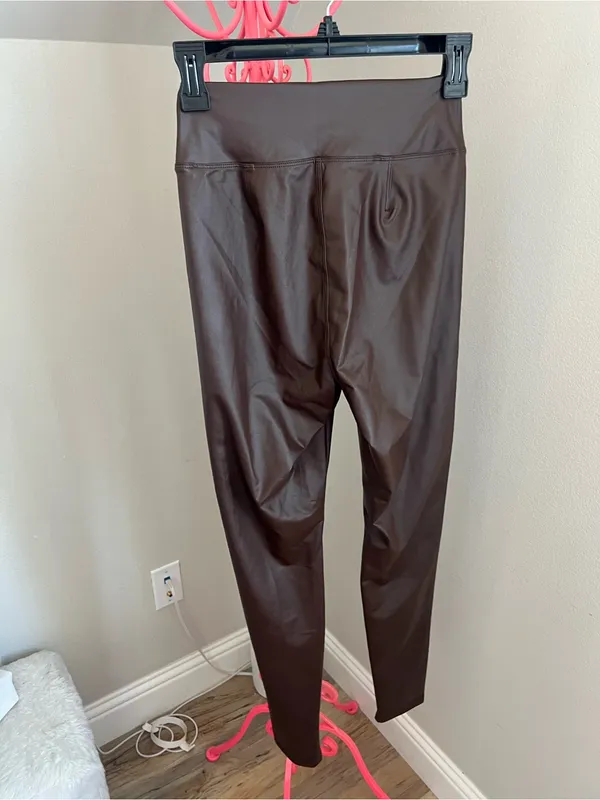 Aerie Offline Real Lux High Rise Faux Leather Leggings in Dark Brown - Image 3