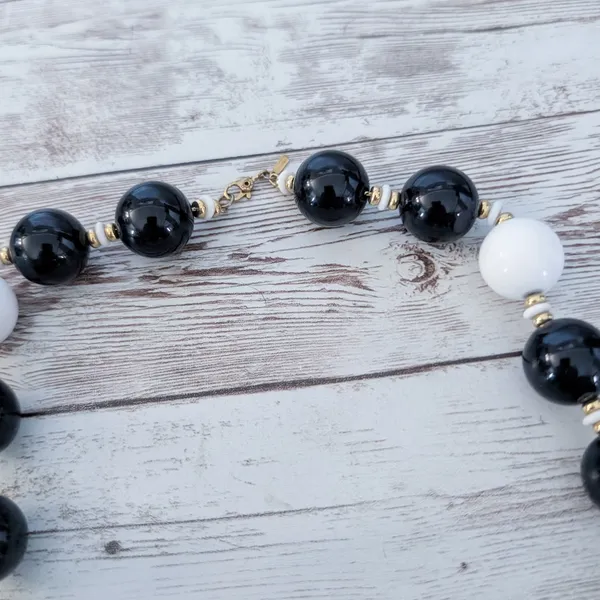 Vintage Monet Necklace Chunky Statement Black, White, Gold Tone - Image 4