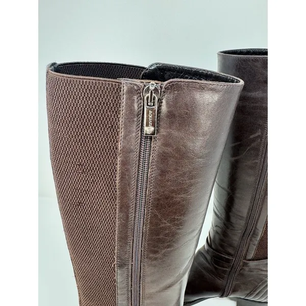 Aquatalia Womens Boots Brown Leather Knee High Tall Zip Up Riding Italian US 6.5 - Image 10