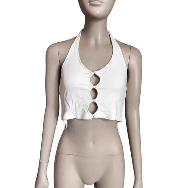 White Fox White Cutout Detail Crop Top - Image 2