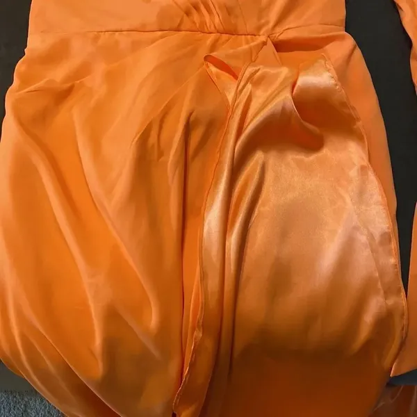 Women’s Orange Full Length Long Sleeve Dress Leg Slit Corset Back Size 14 *READ - Image 14