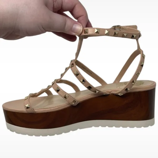 Vince Camuto “Pemolie” Studded Platform Wedge Sandals Tan Women’s Size 9.5 - Image 12