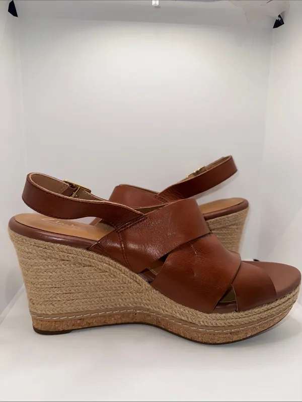 Clarks Amelia Dally Platform Sandals Brown Leather Women’s 10 - Image 6