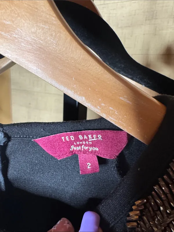 Ted Baker Black Embellished Shoulder Bodycon Mini Dress Size 2 - Image 3