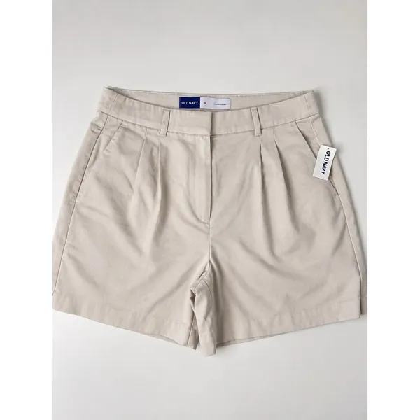 NWT Old Navy Extra High Rise Tailored Shorts Khaki Ivory Cream Size M Preppy - Image 3