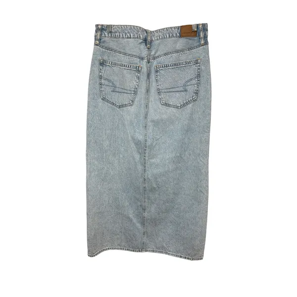 American Eagle Low Rise Maxi Denim Skirt Light Wash Front Slit Size 4 Western - Image 4