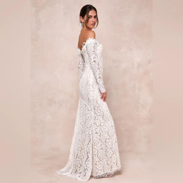 LULU’S Romance Dreamer White Lace Off The Shoulder Maxi Dress - Image 6