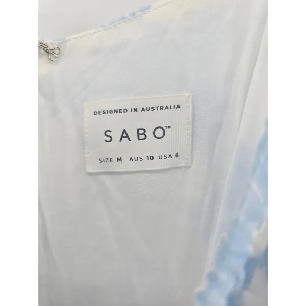 Sabo Skirt Mini Dress Womens M White Blue Abstract Floral Cutout Back‎ Flutter - Image 2