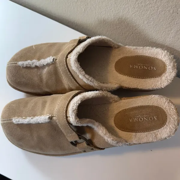 Sonoma 8 Tan Elsie Straw Suede Sherpa Lined Clog Mule Buckle Boho Fall‎ Winter - Image 2